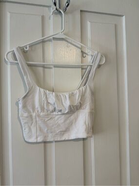 Aritzia White Cropped Tank Top with Ruched Bust